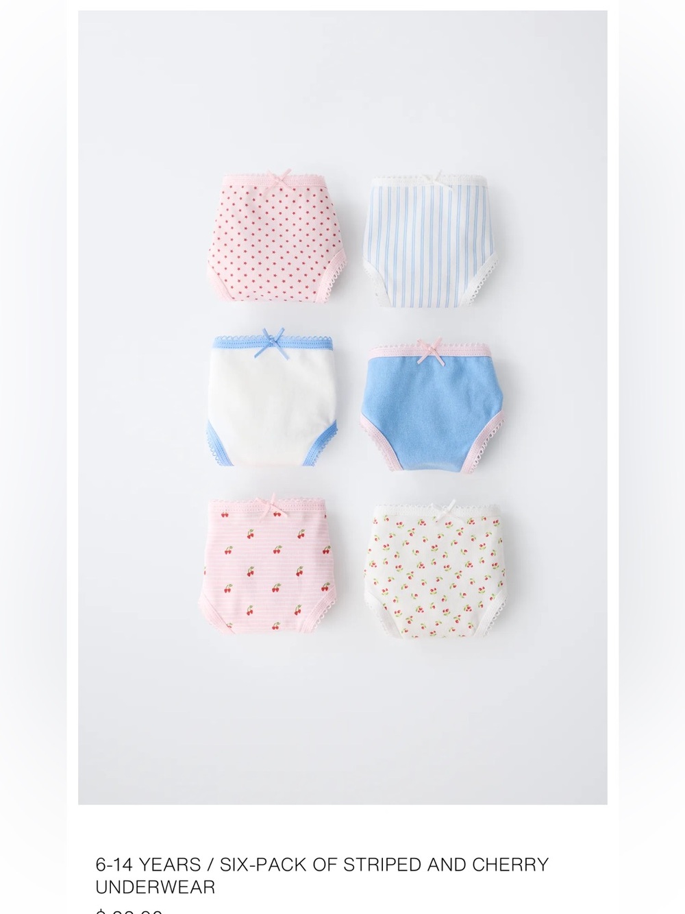 6 pack Zara Girls' Cotton underwear nwot see pics- different print  sz 6